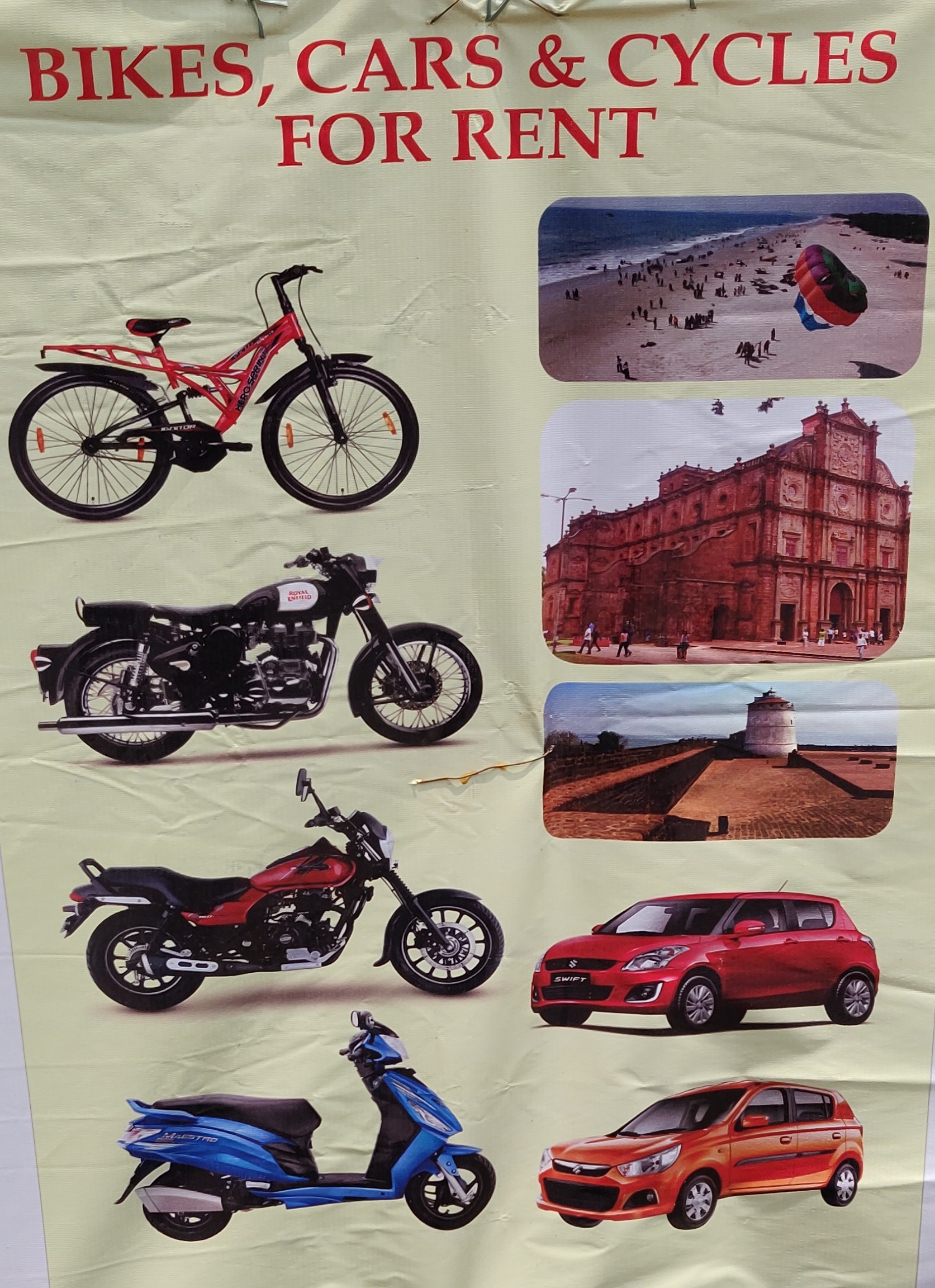 Bikes , Cars and Cycles for Rent